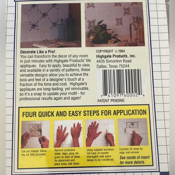 STYLE A TILE APPLIQUES Rub On Set of 8 Flower Transfers Arts & Crafts Upcycles - Picture 5 of 5